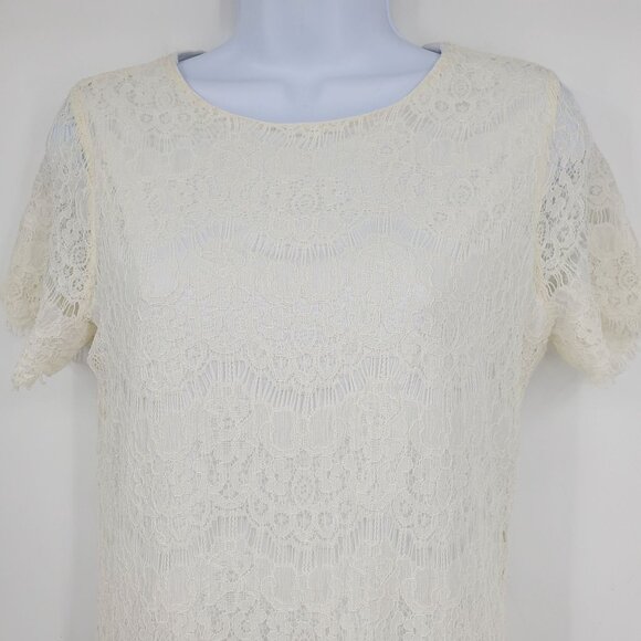Lulus Take Me to Brunch Ivory Lace Short Sleeved Boho Shift Dress Medium - Picture 8 of 11